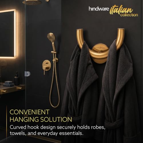 Image of Hindware Italian Collection Robe Hook for Bathroom | PVD Coated | Brass Robe Hook | Luxury Pure Gold Color Finish | Premium Bathroom Accessories Series