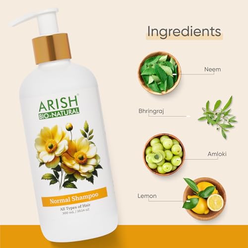 Image of Arish Bio-Natural Normal Shampoo, Gentle Daily Cleansing, Herb & Lemon Formula, Lavender Scent, Yellow, 300 ml