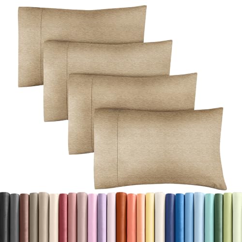 Queen Pillow Cases - 4 Pack Pillowcase Covers - 20" x 30" (Heathered Tan)