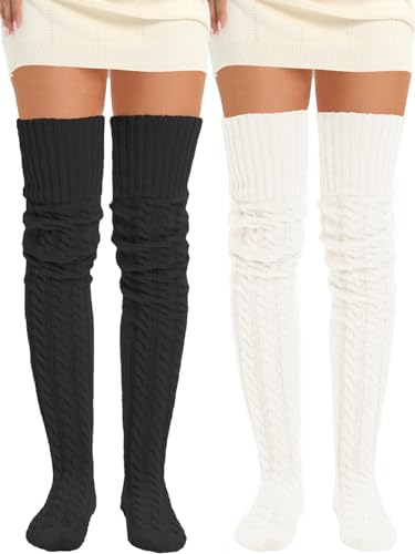 Image of Women's Thigh High Knitted Winter Boot Socks Vintage Extra Long Leg Warmer Over Knee High Stockings