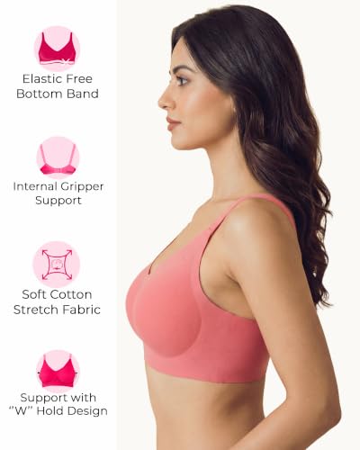 Image of Tweens Cotton Padded Bonded Bra for Women | Full Coverage Wire-Free Bra | Seamless No-Dig Comfort | Breathable Cotton | Elastic-Free Bottom Band & Side Wings | Pack of 1|