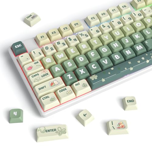 Image of Owpkeenthy XDA PBT Keycaps 75 Percent, 133 Keys Green Custom Gaming Keycaps 5 Side Dye Sublimation for ANSI & ISO Layouts Cherry MX Switches Mechanical Keyboard (Light Green)