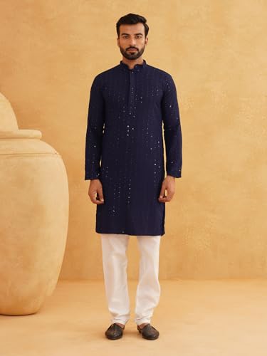 Image of SOJANYA (Since 1958 Men's Cotton Kurta Pyjama Set | Sequinned Embroidered Ethnic Wear for Navratri & Festive Celebrations
