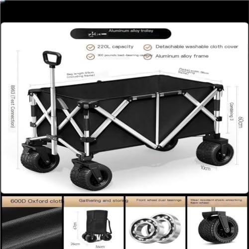 DFGHNBVC Mesa Plegable De Aluminio para Exteriores, con Carrito De Playa Y Remolque Manual para Actividades Al Aire Libre, Color Negro. - imagen 2