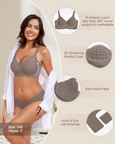 Image of HORISUN Wireless Seamless Bras for Women No Underwire Wavy V Neck Soft Support Full Coverage Comfortable Bra