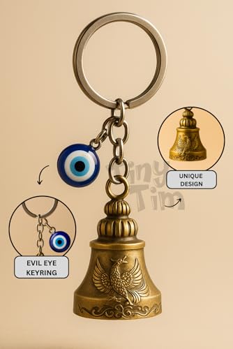 Image of Tiny Tim Guardian Bell with Evil Eye Charm - Protective Motorcycle & Car Accessory - Tibetan-Inspired Design - Wards Off Negative Energy - Ideal Gift for Bikers & Travelers