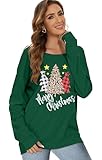 florynova Womens Off The Shoulder Sweatshirt Long Sleeve Tops Pullover Sweater Causal Loose Blouse Tunic TShirts(Green Christmas Tree,XL) - Image 5