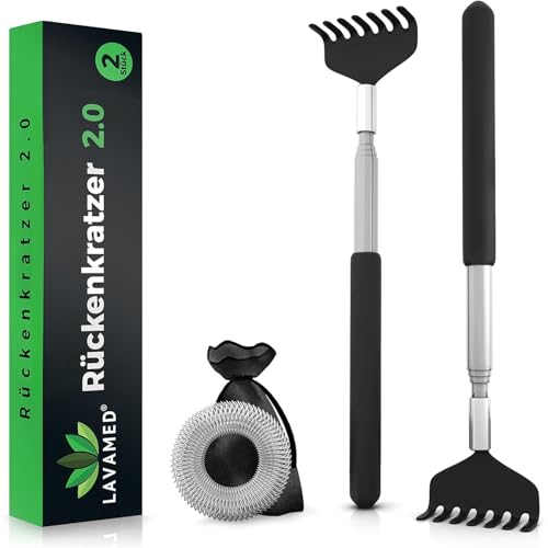 LAVAMED 2x Rückenkratzer ausziehbar – Doppelpack stabiler Rückenkrauler aus Edelstahl mit 58 cm...