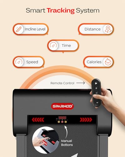 Image of Sparnod Fitness STH-3009 Auto Incline Walking Pad Treadmill for Home Use, 2.5 HP Motor, Speed Range 1-6 km /h, 13% Auto Incline, Remote Control, Shock Absorption System, Max User Weight 120 Kg