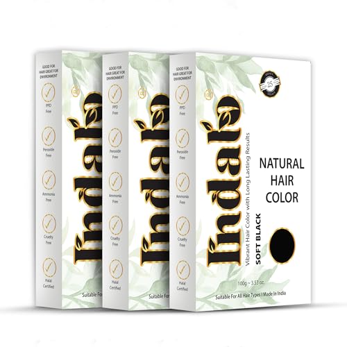Image of Indalo Natural Hair Color Soft Black | No Ammonia, No Paraben, No PPD, Soft Black Hair Color | Suitable for Men & Women - 100g (Pack of 3)