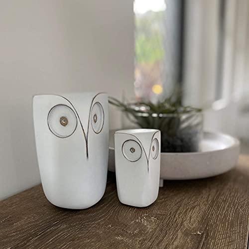 Estatuas decorativas de búhos en resina blanca set 2 miniatura 4