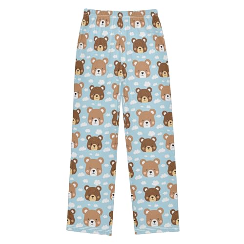 Cute Bear Long Pajama Pants Elastic Waist PJ Bottoms with Pockets S A1134442
