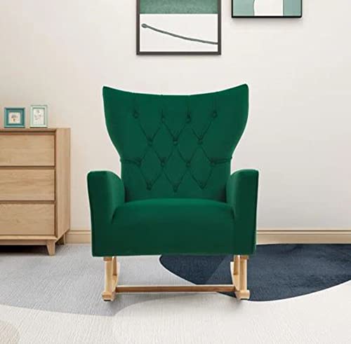 Image of CRAFTCITY Rocking Chair |Sheesham Wood Elegant Rocking Chair with Pillow and Matching Foot Stool and Pre assembeled (Dark Green)
