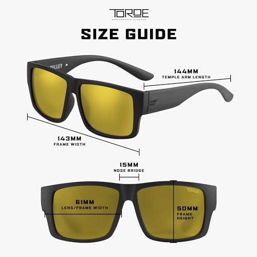Image of TOROE Matte Black VALLEY Z87+ Polarized TR90 Sunglasses Anti-Glare Polycarbonate ANSI Safety Rated Glasses (Matte Black | Black Emblem | Gold)