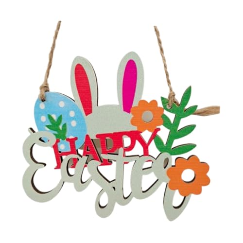 predolo ハッピーイースター吊り下げドアサイン、木製吊り下げプレート新築祝いギフト、店舗屋内屋外ドアポーチ用ホームデコレーション, 11.5cm×10cm