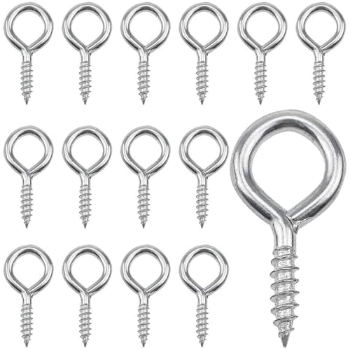 MZMing Lot de 60 vis à œillets en acier zingué - 4 cm - Vis auto-taraudeuses - Crochets muraux pour bricolage, travaux manuels, rideaux, cordes, cadres en bois