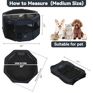   PETSFIT-Dog-Playpen-36-Sturdy-Pop-Up-Dog-Kennel-Foldable-Dog-Pen-Indoor-Outdoor-Puppy-Playpen-for-Medium-Dogs-Cats-with-Traveling-Bag-Zipper-Sealed-Removable-Mesh-Top-Leakproof-Bottom-Mat-Black-M