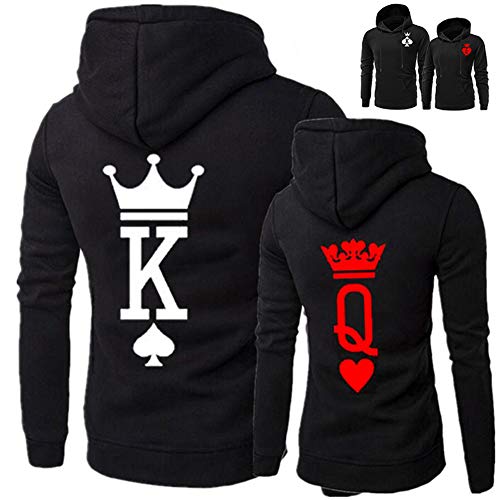 Pareja King & Queen Logo Sudaderas con Capucha Manga Larga Encapuchado Pullover...