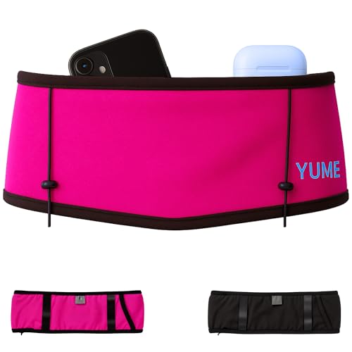 YUME Cinturon Running con 3 Bolsillos, Porta Botella, Porta Bastones y Porta Dorsales | Riñonera Running Trail para Hombre y Mujer (Rosa, Talla M)