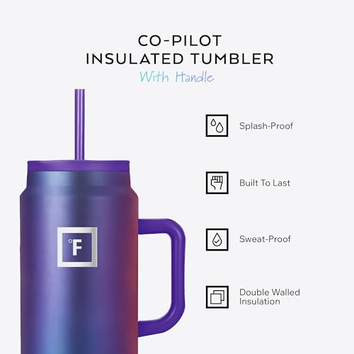 IRON °FLASK Co-Pilot Insulated Mug w/Straw & Flip Cap Lids - Cup Holder Bottle for Hot, Cold Drink - Leak-Proof - Water, Coffee Portable Travel Mug - Dark Pine, 50 Oz - Thumbnail 3