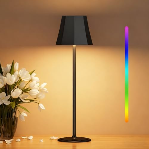 Suright Tischlampe Kabellos mit 3 Farbmodi+RGB, Akku Tischleuchte Stufenlose Dimmbare, Touch Control LED Tischlampe IP54 Wasserdicht für Restaurant,...