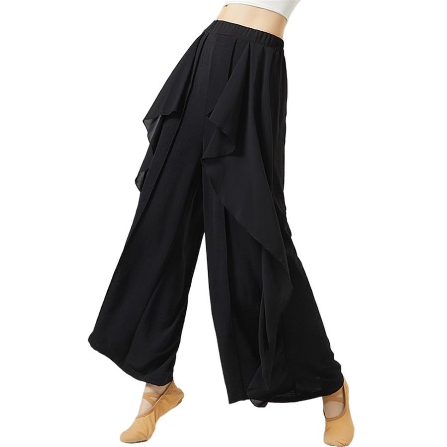 Pantalones largos de gasa para bailar: pantalones fluidos de mujer con cintura alta