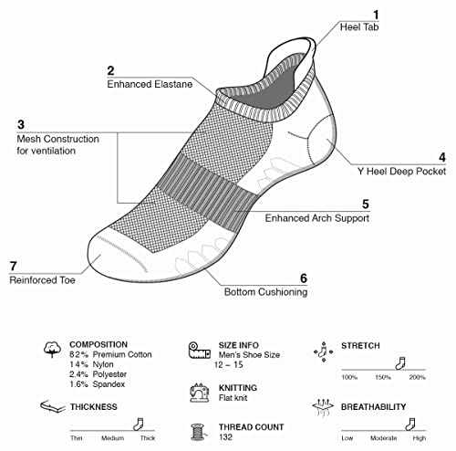 u&i Men's Performance Cushion Cotton Low Cut Ankle Athletic Socks with Tab, Grey, 12-15 (6-Pack)3