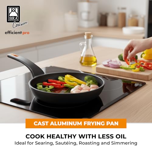 Image of BRA COOKWARE Efficient Pro Nonstick Frying Pan | 9.5 inches Cast Aluminum Skillet | 3-Layer Scratch Resistant Coating Frypan | PFOA Free | All Cooktops Frying Skillet | Heat-Resistant Handle