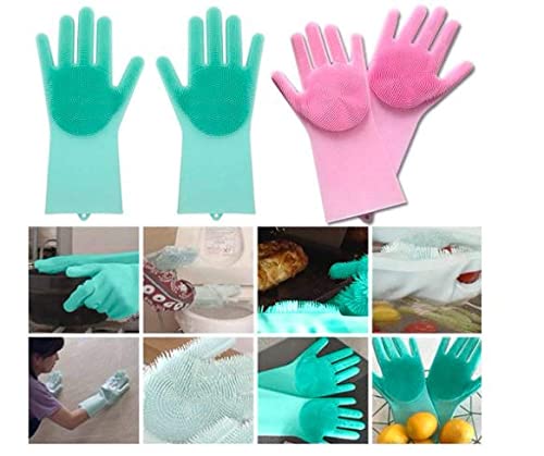 Image of IRONFIX 2 pair NS Hand Gloves | Silicone Gloves for Kitchen, Gloves for Washing Utensils | Silicone Gloves for Cleaning, Washing Dish, Car, Bathroom (1 Pair) Multicolor (2 Pair)