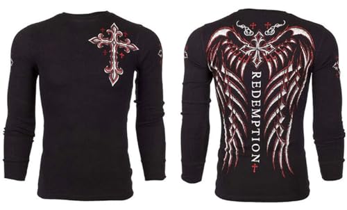 Archaic by Affliction Men's Thermal Shirt Spine Wings Black2