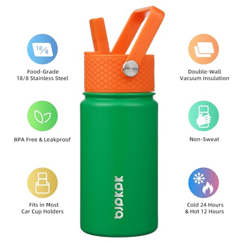 Image of BJPKPK Insulated Water Bottle, 15oz Stainless Steel with Straw Lid