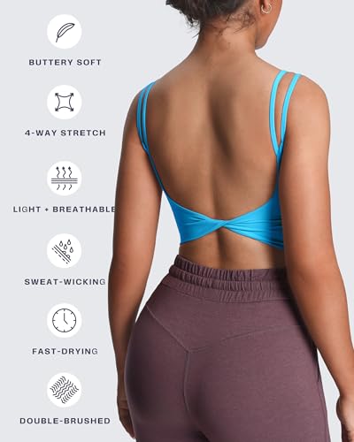 Image of Aoxjox Women's Workout Sports Bras Fitness Padded Backless Yoga Crop Tank Top Twist Back Cami