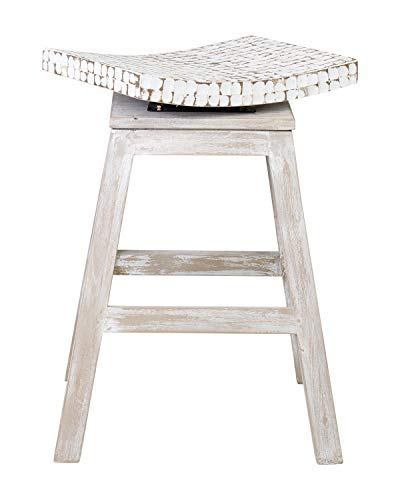 Butaco de Barra de Madera de Mango con Asiento de Coco Mosaico 24" de Alto miniatura 6