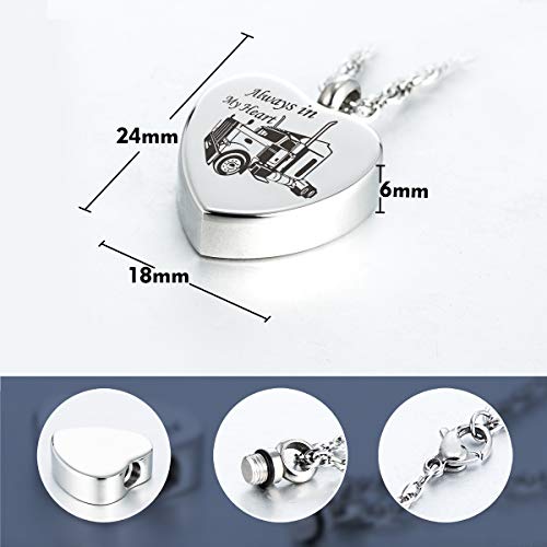 Always in My Heart Urn Necklace for Ashes Trucker Memorial Keepsake In Loving Memory of Driver Necklace Pendant for Ashes Cremation Jewelry4