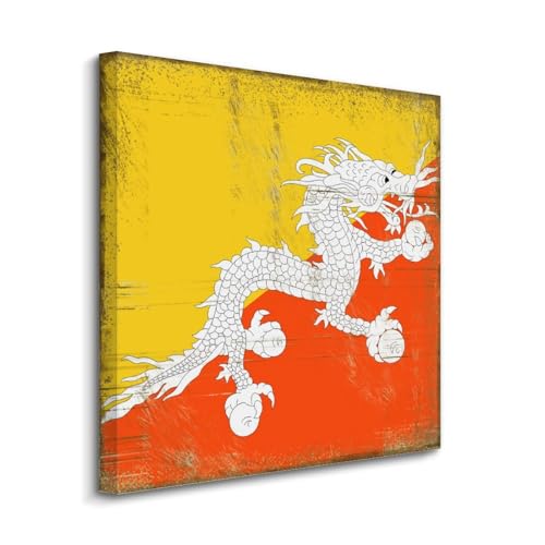Lienzo de la bandera de Bután con impresión vintage listo para colgar en casa