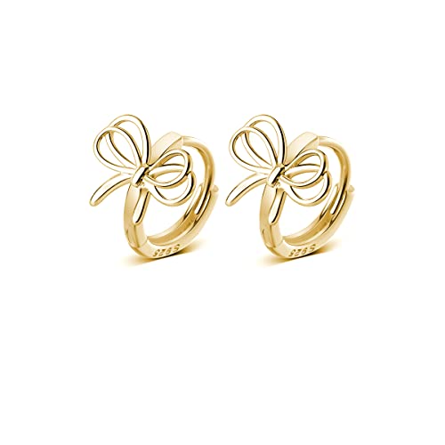 Reffeer 925 Sterling Silver Bow Earrings Hoop For Women Girls Bowknot Hoop Earrings (B-Gold) #TOP13