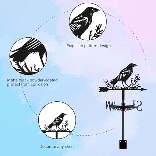 Crow-Weathervane-Metal-Wind-Vane-Weathercock-Garden-Decoration-Wind-Direction-Indicator-Stake-Roof-Mount-Ornament-for-Farmhouse-Yard-Outdoor Crow Weathervane Metal Wind Vane Weathercock Garden Decoration Wind Direction Indicator Stake Roof Mount Ornament for Farmhouse Yard Outdoor