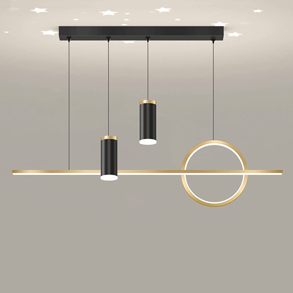 Suspension linéaire noire LED 48W avec bande métallique et projection d'étoile
