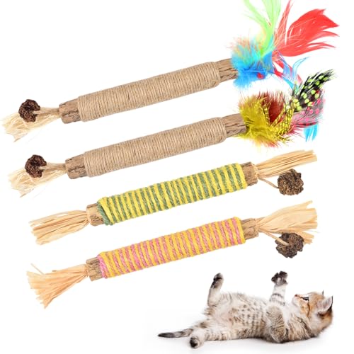 ERKOON 4 Stück Katzenminze Spielzeug, Kausticks für Katzen, Cats Dental Care Spielzeug, Chew Stick Help with Tartar & Bad Breath...
