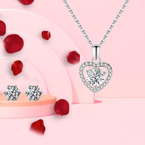 Qinqinxin Eternal Real Rose Love You Forever Jewelry Gift Box Preserved Rose with Silver Heart Chain Heart Necklace for Valentine's Day Mother's Day Wedding Anniversary Birthday Gift for Her