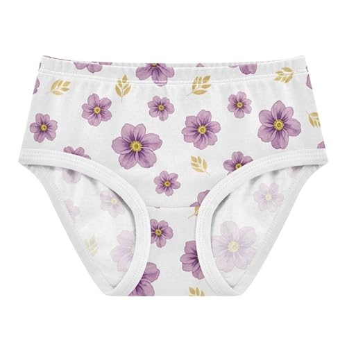 Fun Print Girls Underwear Toddler 2t Cotton Cute Panties Girl Watercolor Purple Flowers Gold Beige Briefs Undies Kids