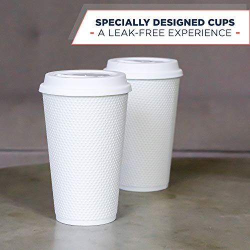 Glowcoast Disposable Coffee Cups With Lids - 16 oz To Go Coffee Cup With Lid (70 Set). Large Togo Travel Paper Hot Cups Insulated For Hot and Cold Beverage Drinks, No Sleeves Needed (White) - Thumbnail 7