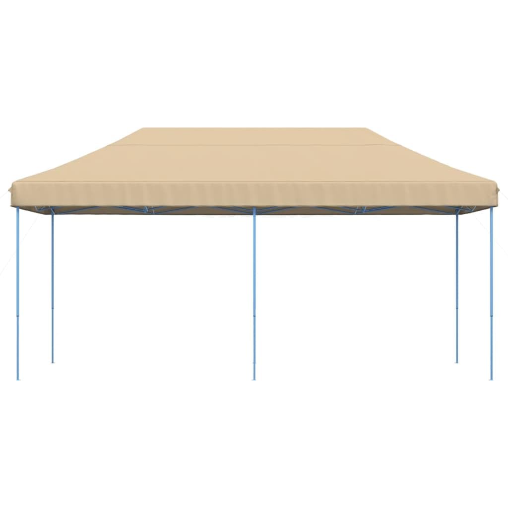 Namiot imprezowy składany Pop-Up beżowy 580 x 292 x 315 cm z malowaną proszkowo ramą stalową, dach z tkaniny Oxford, 12 szpikulców do wbijania w ziemię, idealny do ogrodu, na taras, kemping