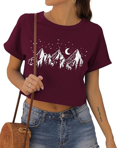 Image of Womens Summer Crop Tops Short Sleeve Round Neck T-Shirts Loose Fit Casual Blouse 2026