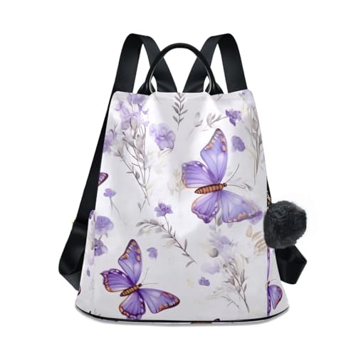 Mochila antirrobo de mujer con mariposas moradas para evitar hurtos en tus viajes urbanos