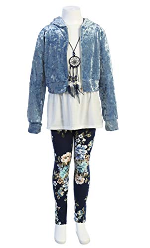 Image of iGirlDress Girls 4 Pieces Pant Set Long Sleeve Jacket Necklace Floral Plaid Pant 4-16