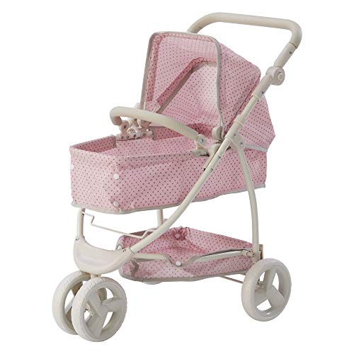 Olivia's Little World 2-in-1 Convertible Baby Doll Stroller with Retractable Canopy, All-Terrain Wheels, and Adjustable Handle, Cream and Pink with Gray Polka Dots by Olivia's Little World - Used condition - US$49.78