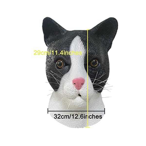 Reneecho cute cat mask, realistic animal head mask halloween funny black and white cat costume accessory - image 5