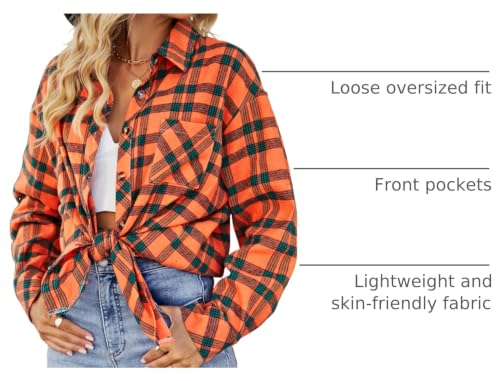 Image of CHYRII Womens Button Down Flannel Shirts Long Sleeve Plaid Shackets Business Casual Blouse Top