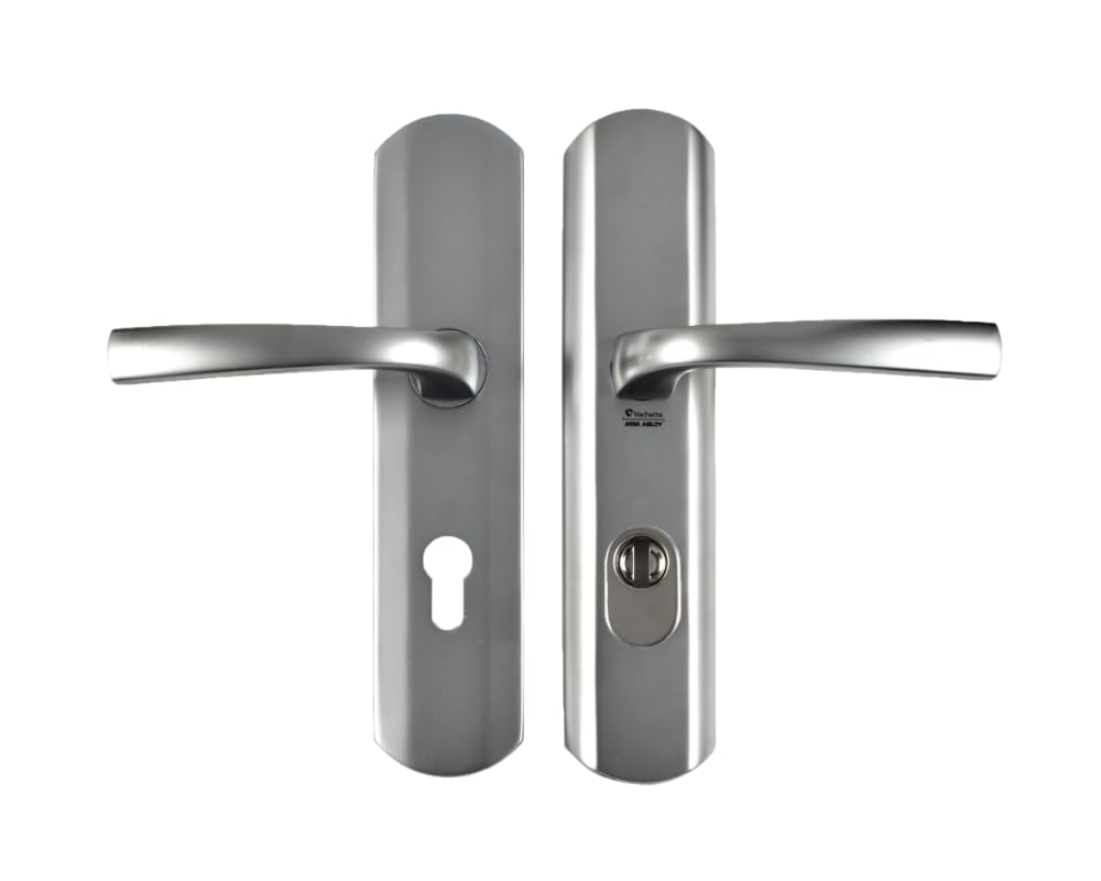 Vachette MUZE -Poignée de porte blindée sur Plaque pour porte d'Entréee - Version Clé I - Entraxe 195 mm - Matériau Zamak Résistant - Finition Chrome Velours - Garantie 10 Ans